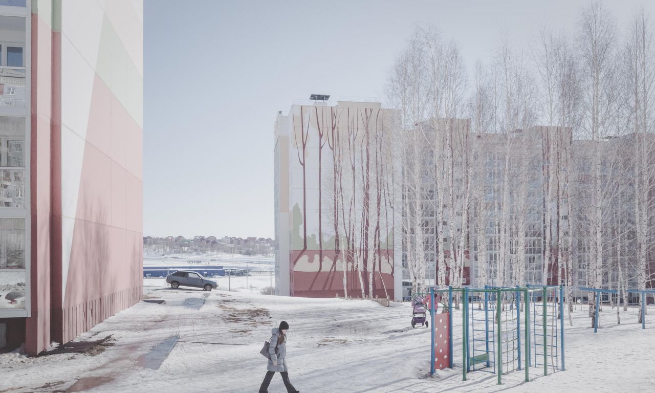 Buildings Pink Snow Streets White Winter - Commercial Building - HD Wallpaper 