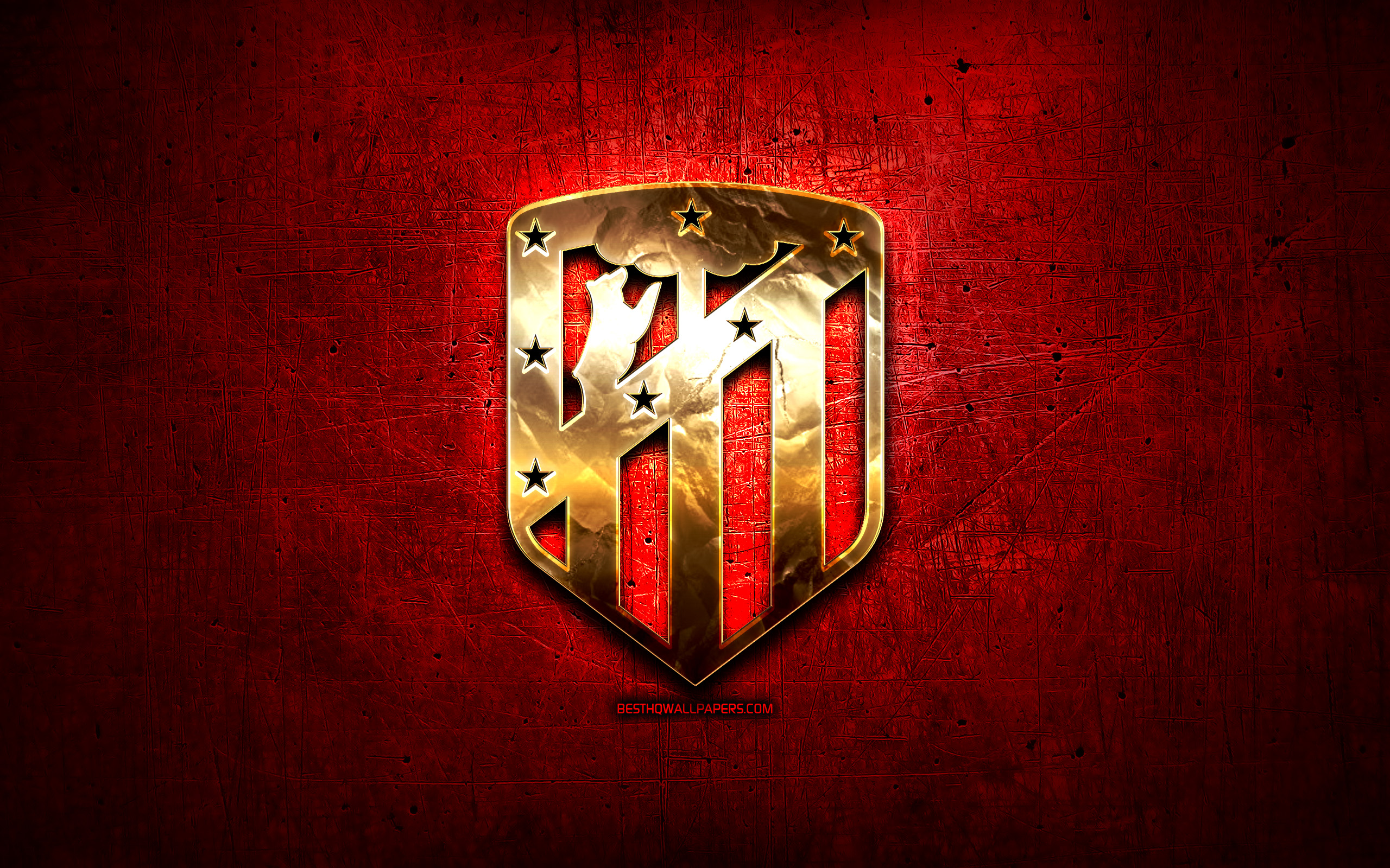 Atletico Madrid Fc, Golden Logo, Laliga, Red Abstract - Do Atlético De Madrid - HD Wallpaper 