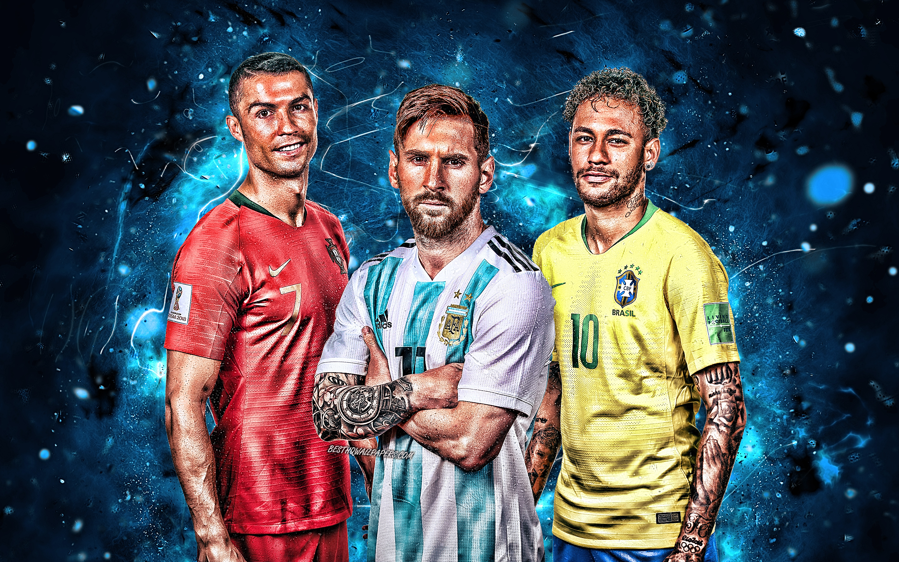 Football Stars, Neymar, Lionel Messi, Cristiano Ronaldo, - Messi Ronaldo Neymar Wallpaper 2018 - HD Wallpaper 
