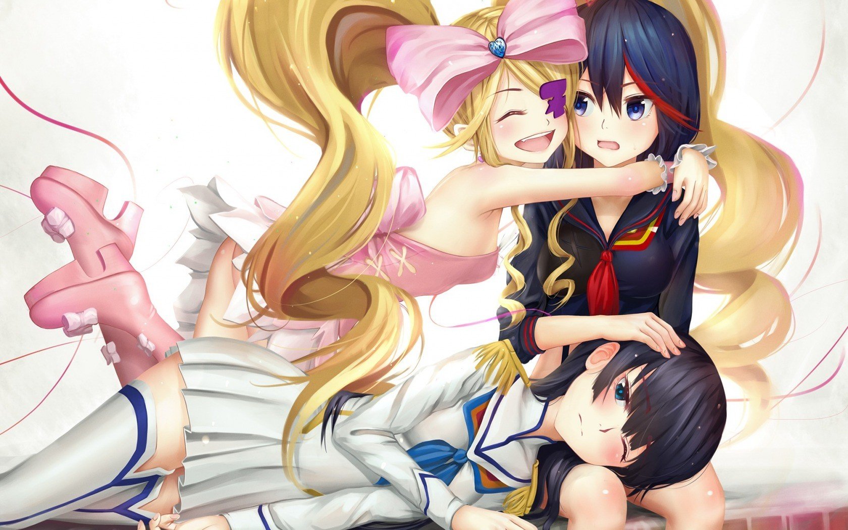 Blonde And Black Hair Anime Girls - HD Wallpaper 