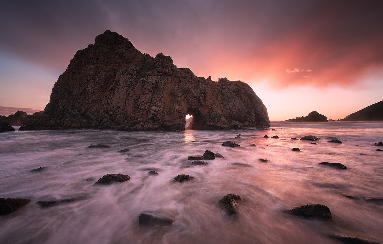 Photo Wallpaper Sunset, Stones, Rocks, Ca, Tide, Big - Sea - HD Wallpaper 