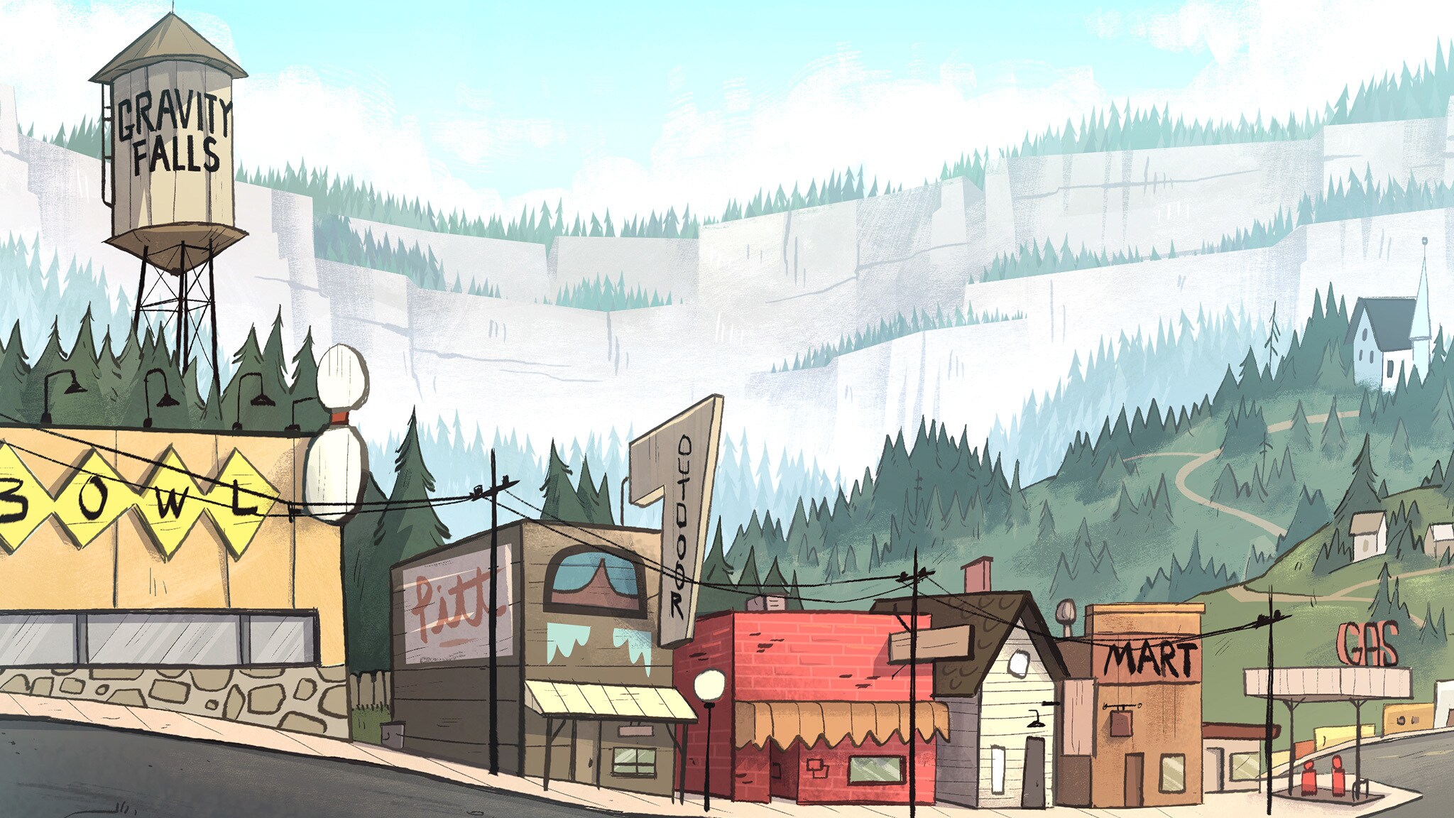 Gravity Falls Town Background - HD Wallpaper 