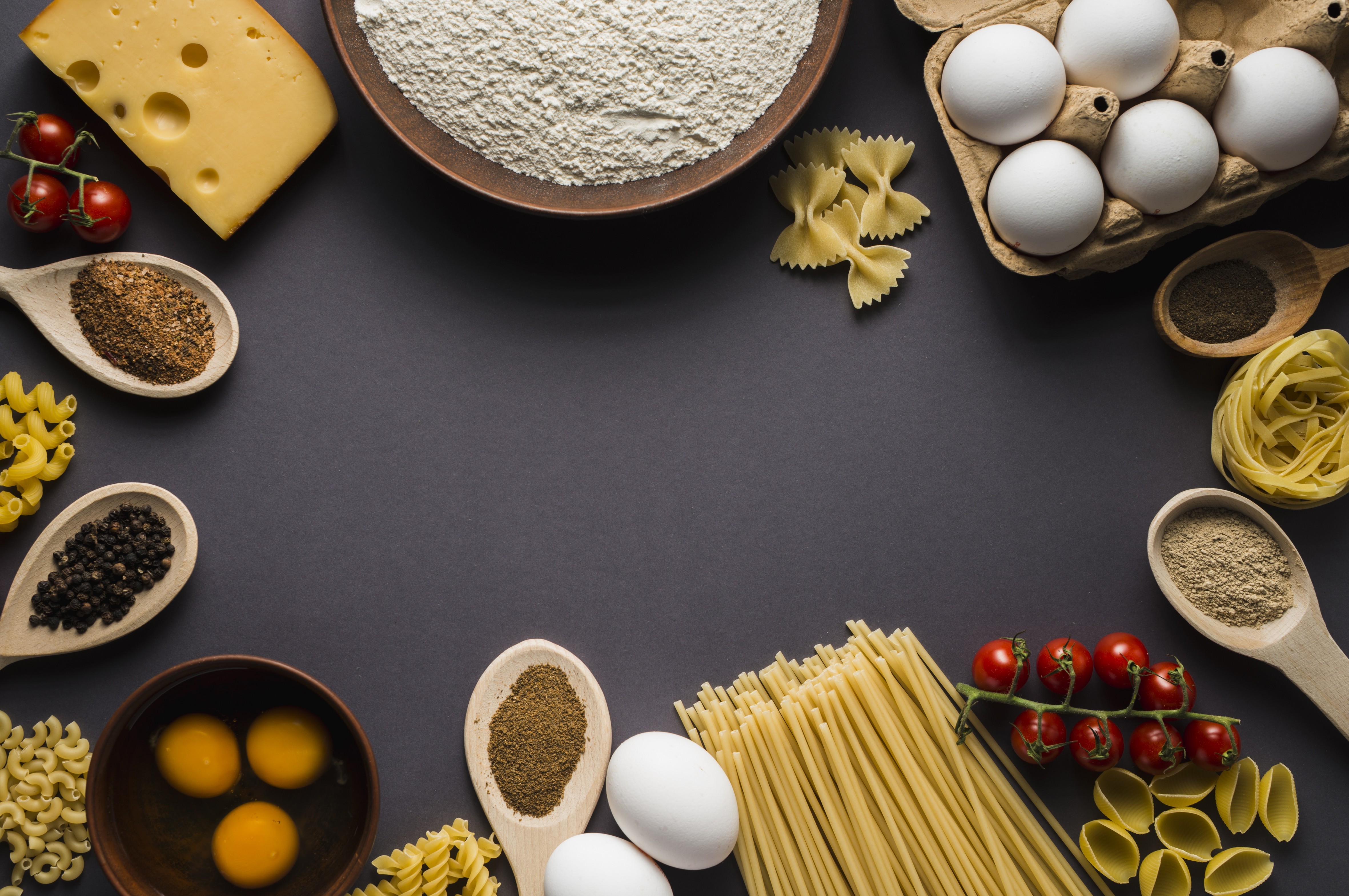 Spices, Noodle, Cheese, Eggs, Tomato - HD Wallpaper 