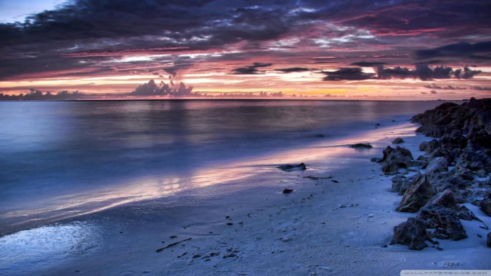 Beautiful Beach At Sundown Wallpaper,beach Hd Wallpaper,stones - Beautiful Beach Background Night - HD Wallpaper 