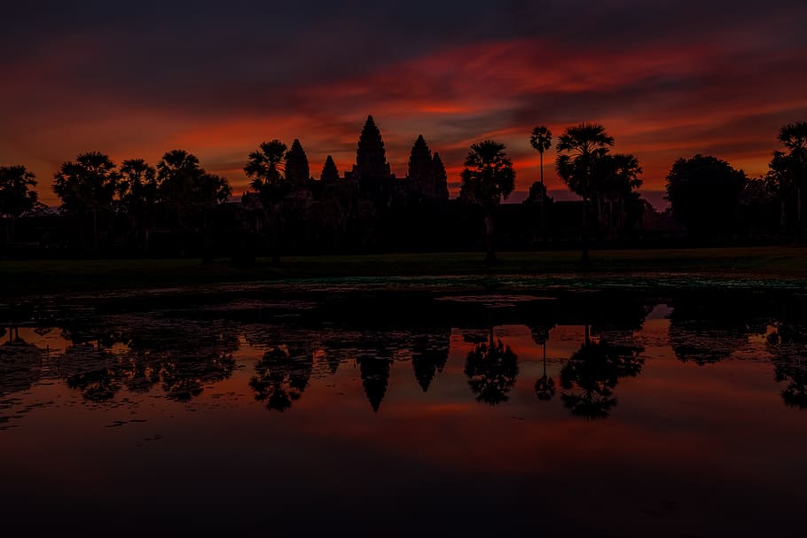 Nature, Sky, Outdoors, Dusk, Dawn, Red Sky, Sunset, - Angkor Wat - HD Wallpaper 