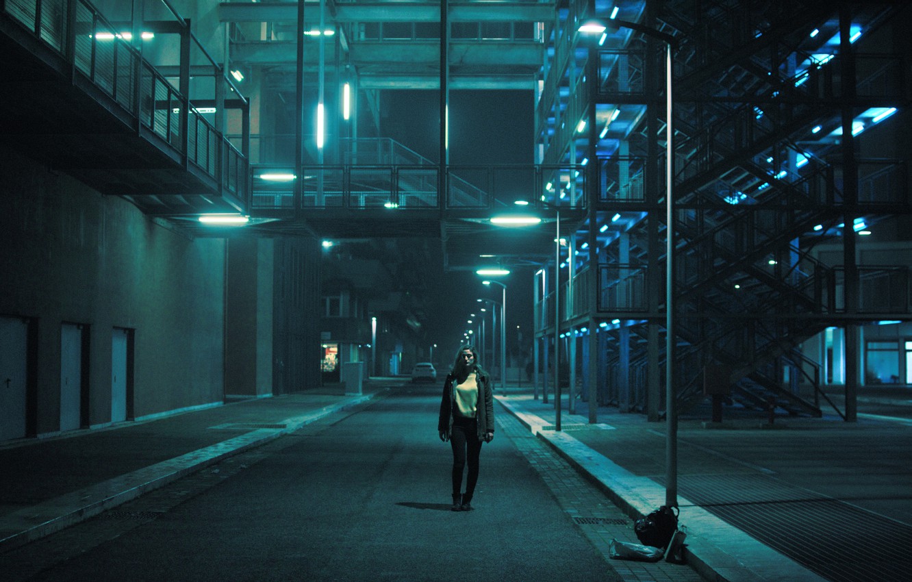 Photo Wallpaper Lights, Lost, Girl, Night, Street, - Night Urban Streets - HD Wallpaper 