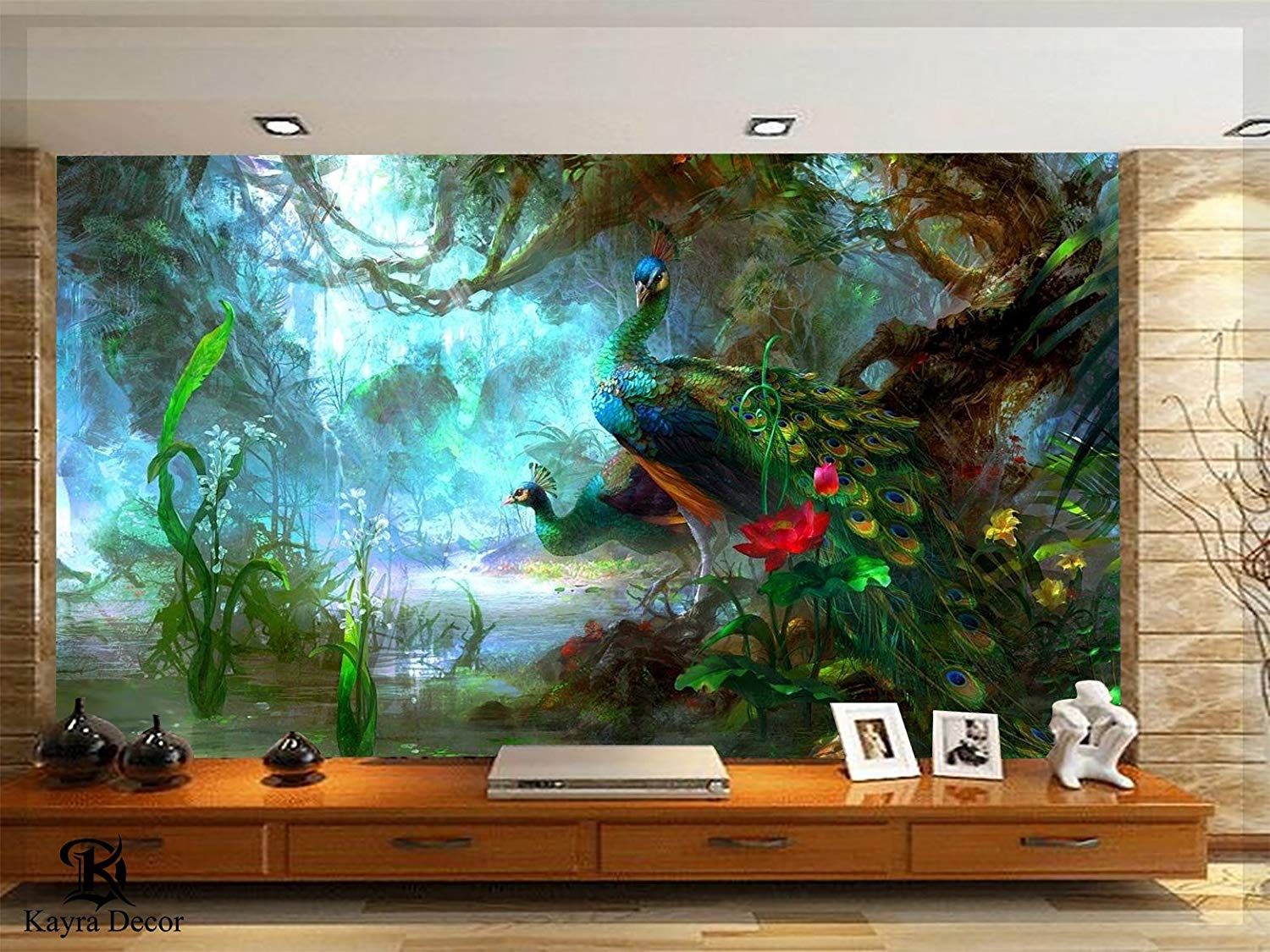 Kayra Decor Peacock In The Jungle 3d Wallpaper Print - Peacock Dance In Rainy Season - HD Wallpaper 