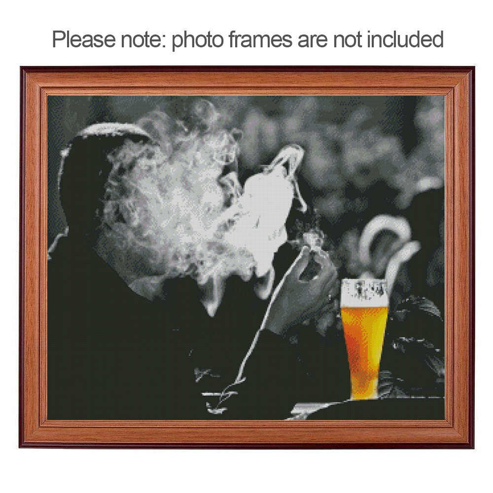 Diamond Painting Portrait Smoking Man Mosaic Kit Full - Roken Alcohol - HD Wallpaper 