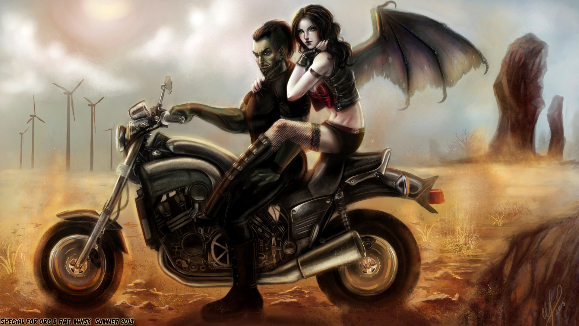 Vampire Men Wings Fantasy Motorcycle Girls Fantasy - HD Wallpaper 