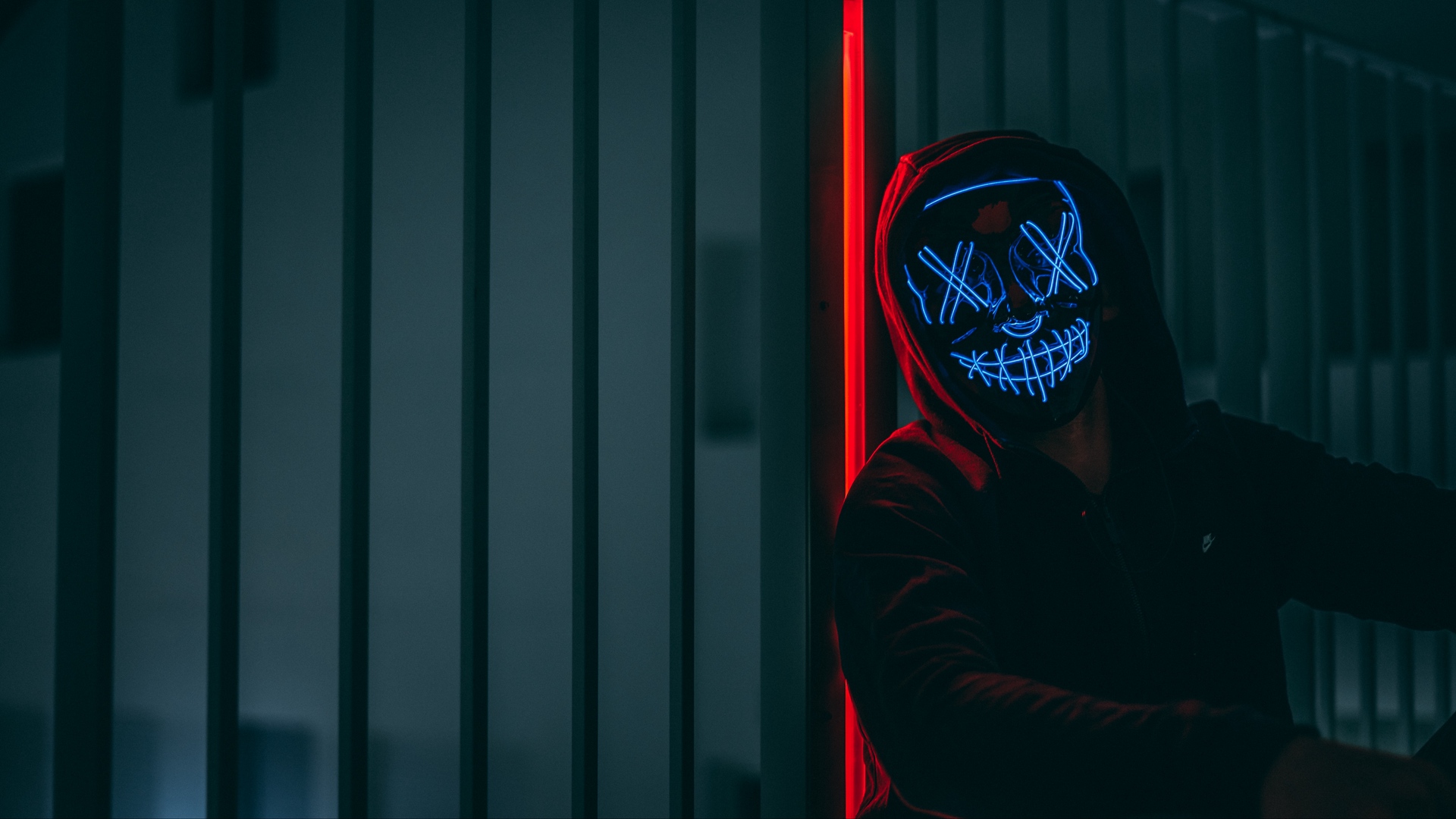 Wallpaper Mask, Hood, Neon, Anonymous, Glow - 4k Neon - HD Wallpaper 