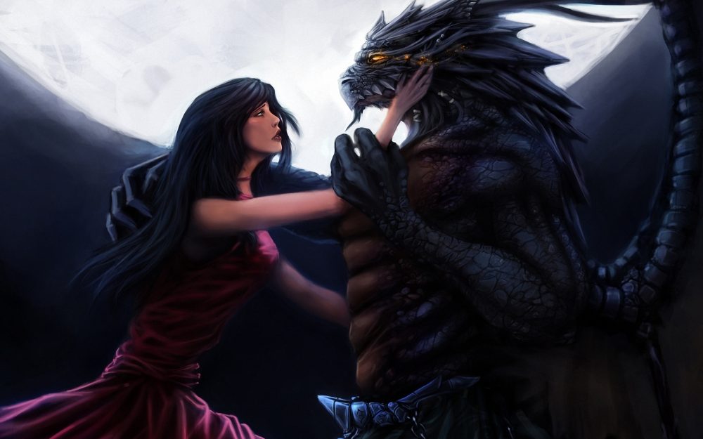 Beauty With Dragon Beast - HD Wallpaper 