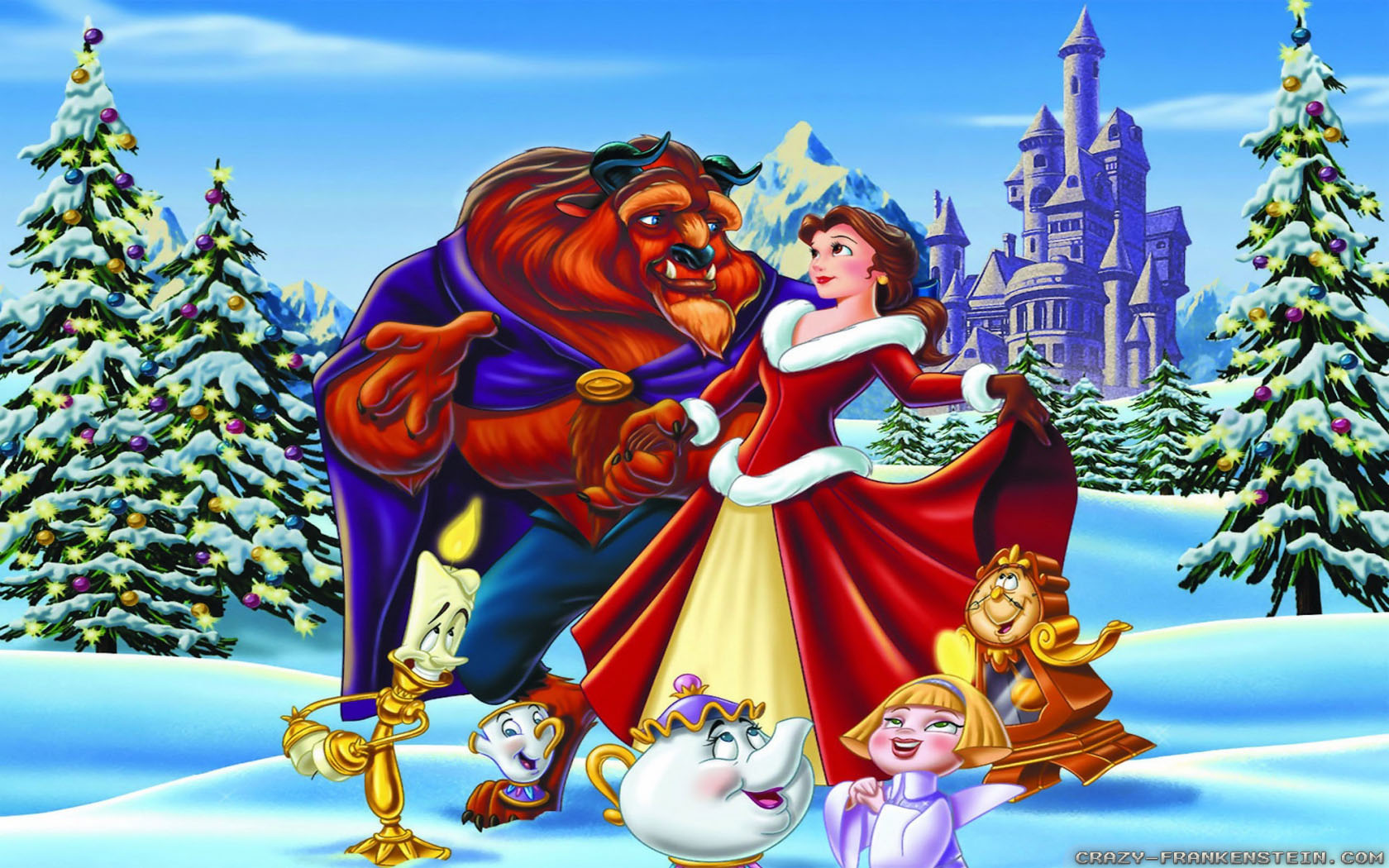Disney Beauty And The Beast Christmas - HD Wallpaper 