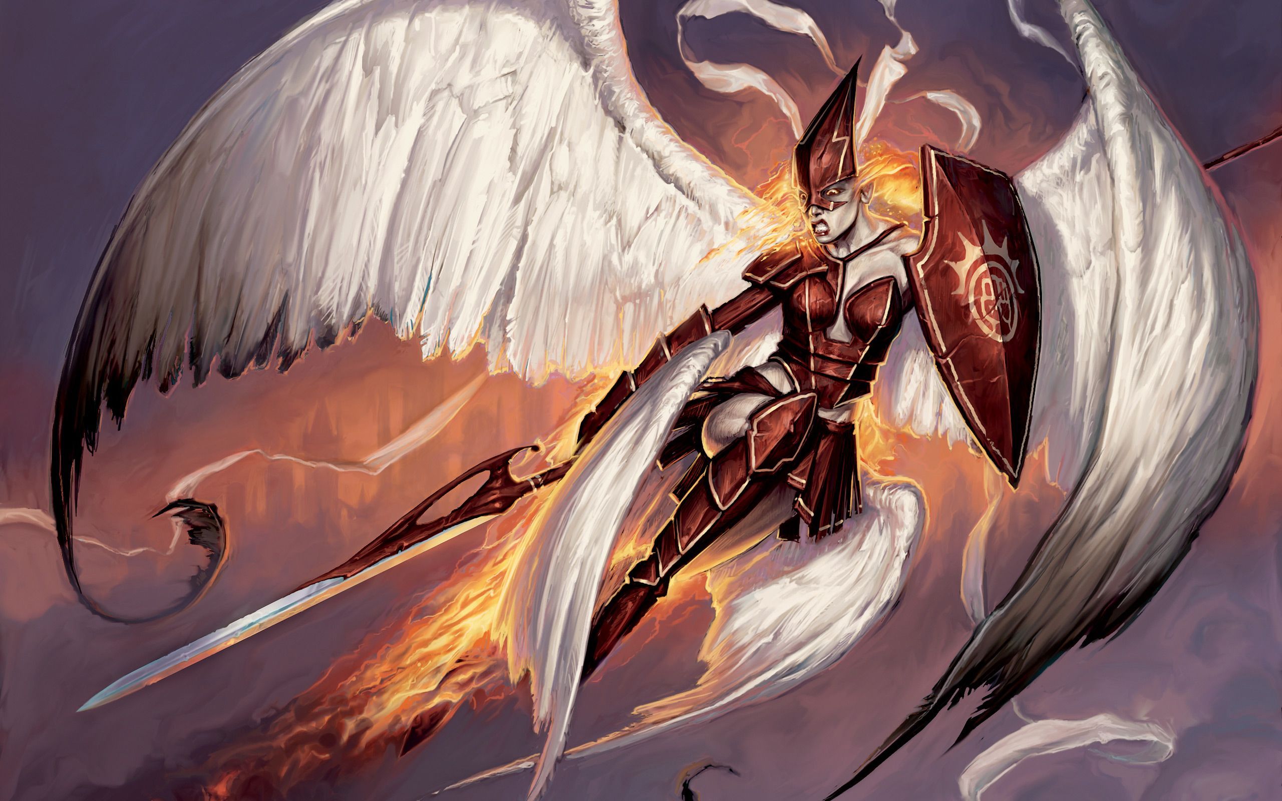 Wings, Sword, Fire - Firemane Angel - HD Wallpaper 