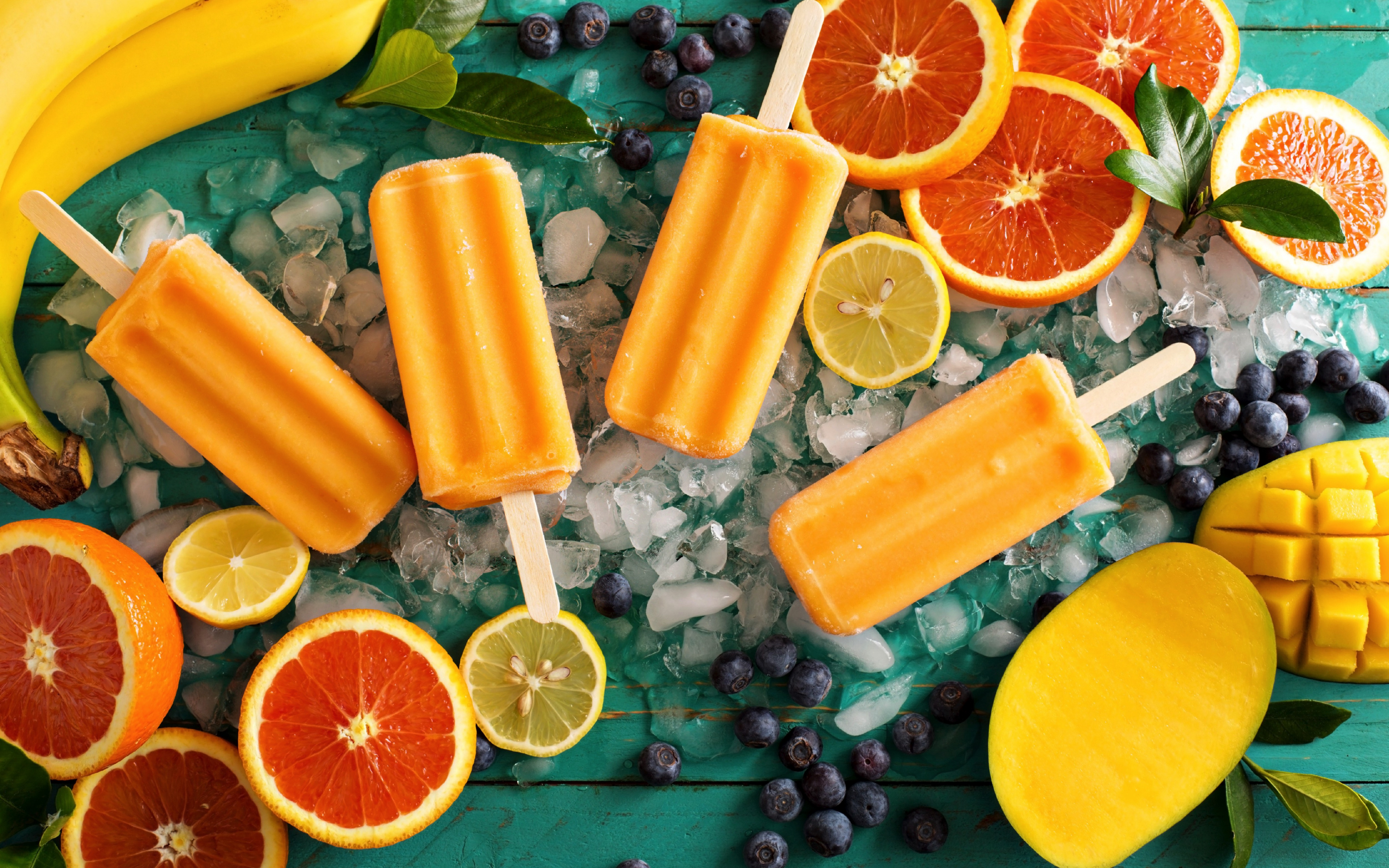 Ice Candies, Slices, Fruits, Blueberry, Mango, Summer, - HD Wallpaper 