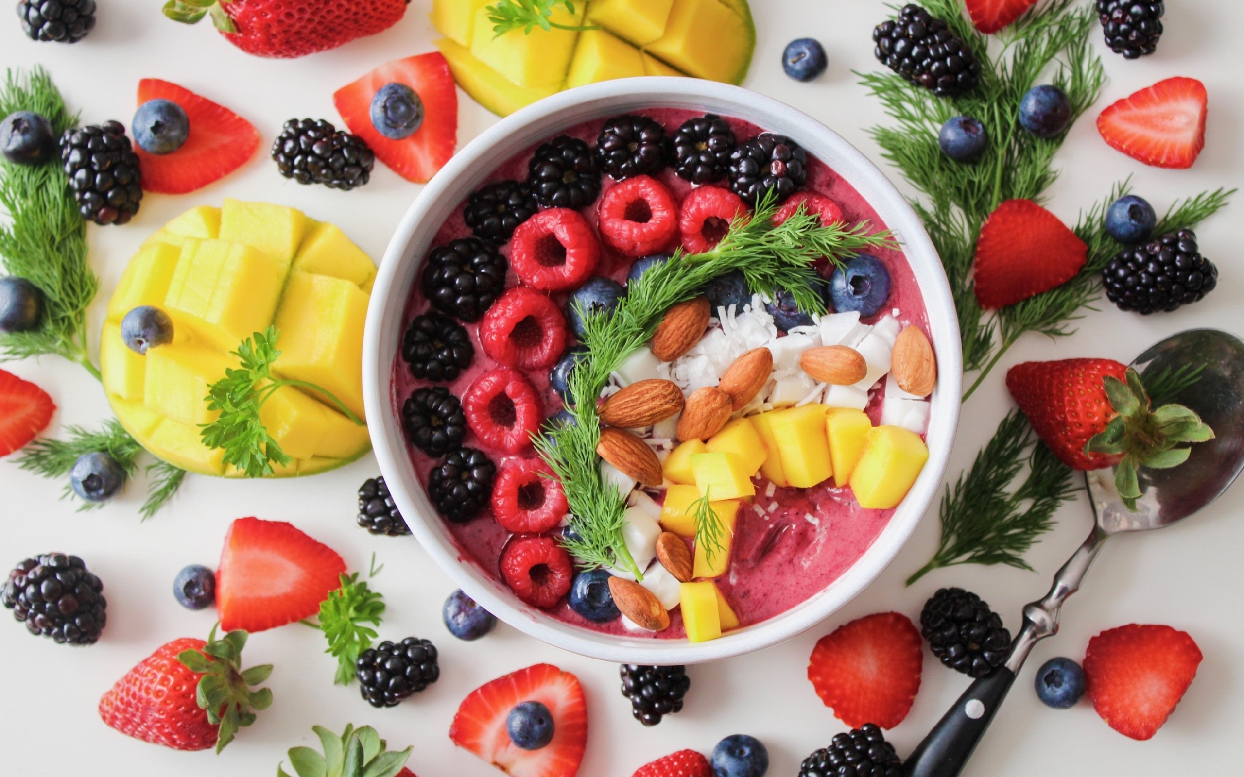 Hd Wallpaper Blackberry, Blueberry, Fruit, Mango, Still, - Good Mood Food - HD Wallpaper 