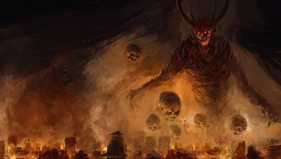 Fear, Fire, Spikes, The City, The Darkness, Wings, - Demiurge Evil - HD Wallpaper 