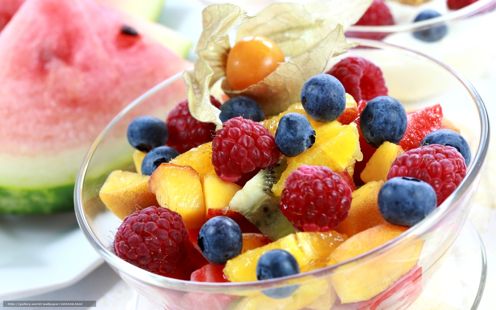 Download Wallpaper Fruit, Berries, Salad, Peaches Free - Fruits Lovely - HD Wallpaper 
