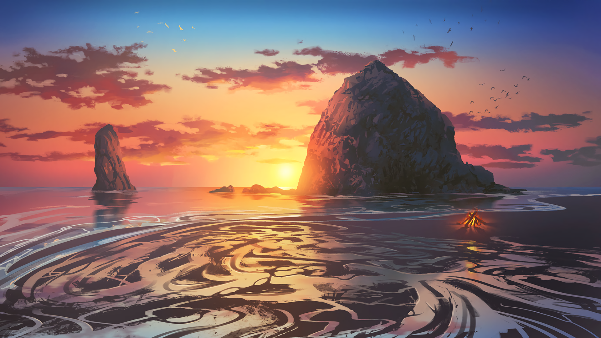 Sea Sunset Wallpaper - HD Wallpaper 