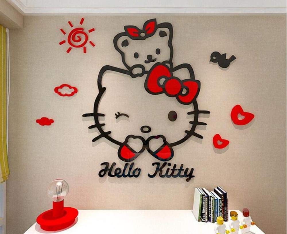 For Kids Rooms Bedrooms Hello Kitty Decals Poster Removable - Cartoon Stickers In Room - HD Wallpaper 