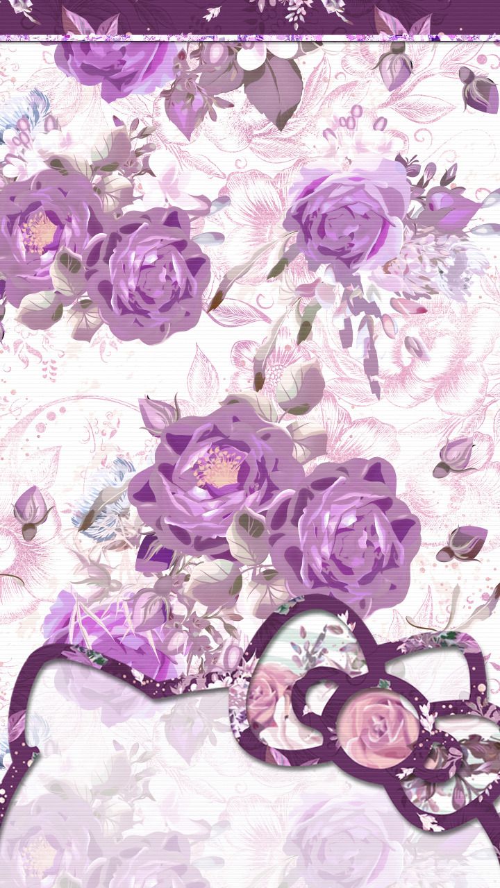 Violet Floral Hello Kitty - HD Wallpaper 