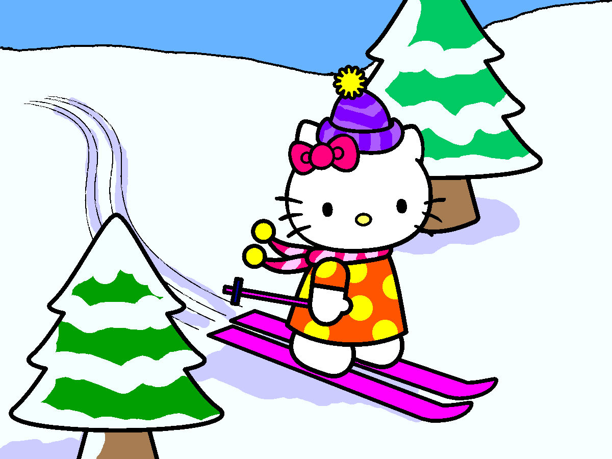 Hello Kitty Hello Kitty Coloring Page - Hello Kitty On Ski - HD Wallpaper 