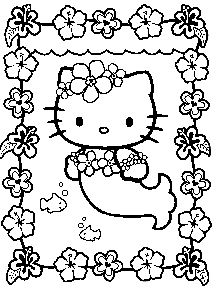 Hellokitty Hitam Putih - Hello Kitty Mermaid Colouring - HD Wallpaper 