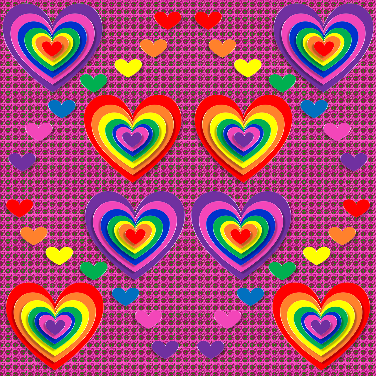 Rainbow Love Heart Pattern - Rainbow Love Hearts - HD Wallpaper 