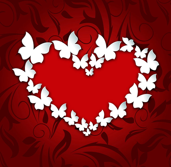 White And Red Heart Illustration, Butterfly, Love, - Valentine's Day - HD Wallpaper 