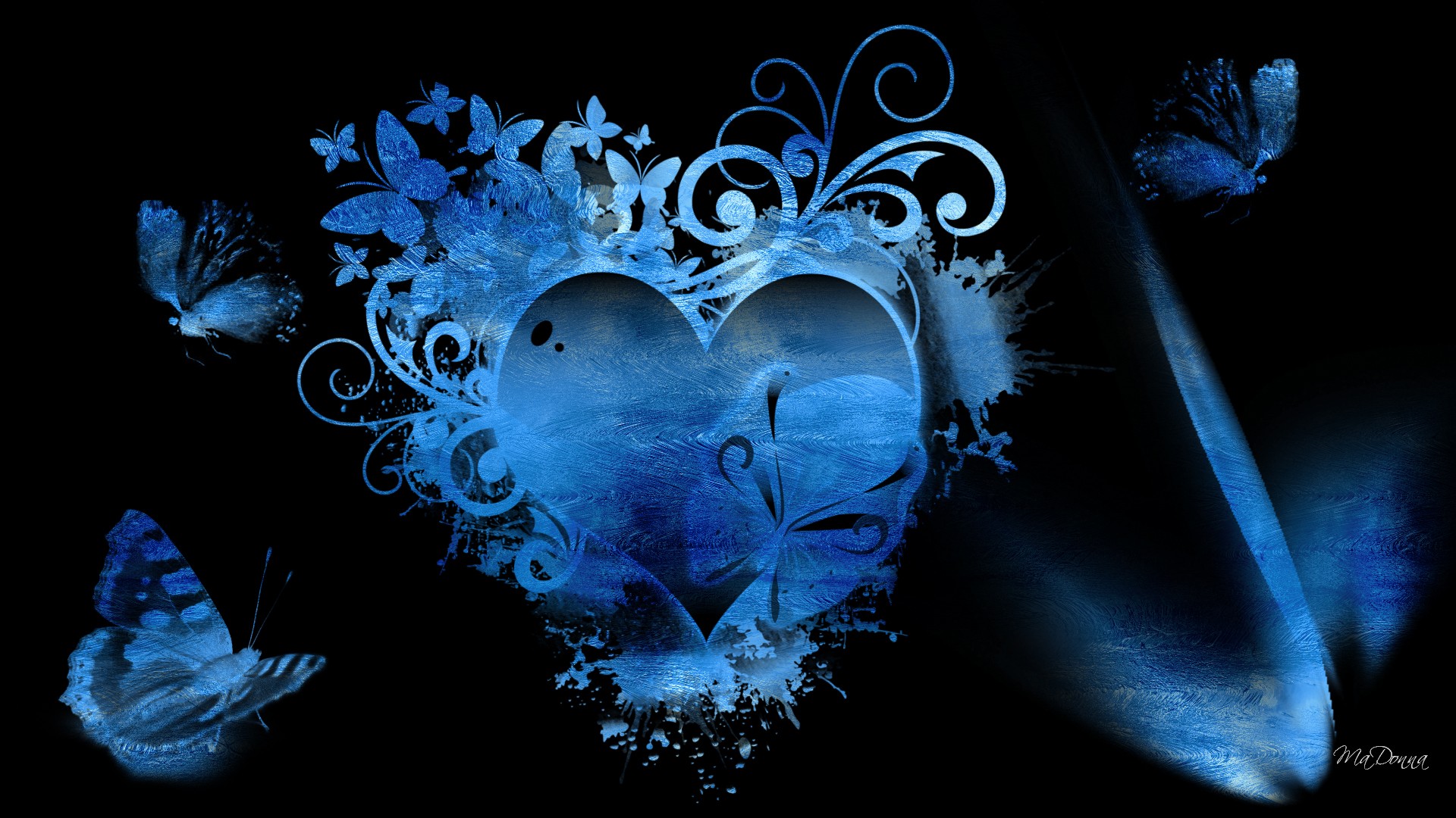 Black And Blue Heart - HD Wallpaper 