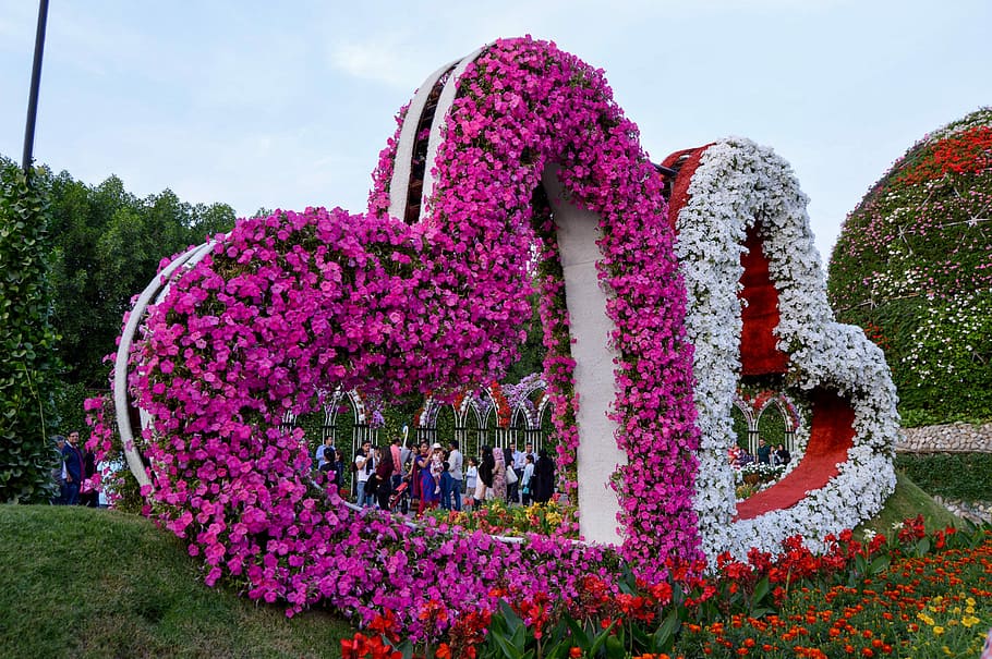 Pink, Flowers, White, Garden, Pink Flowers, White Flowers, - Flowers In Heart Shape - HD Wallpaper 