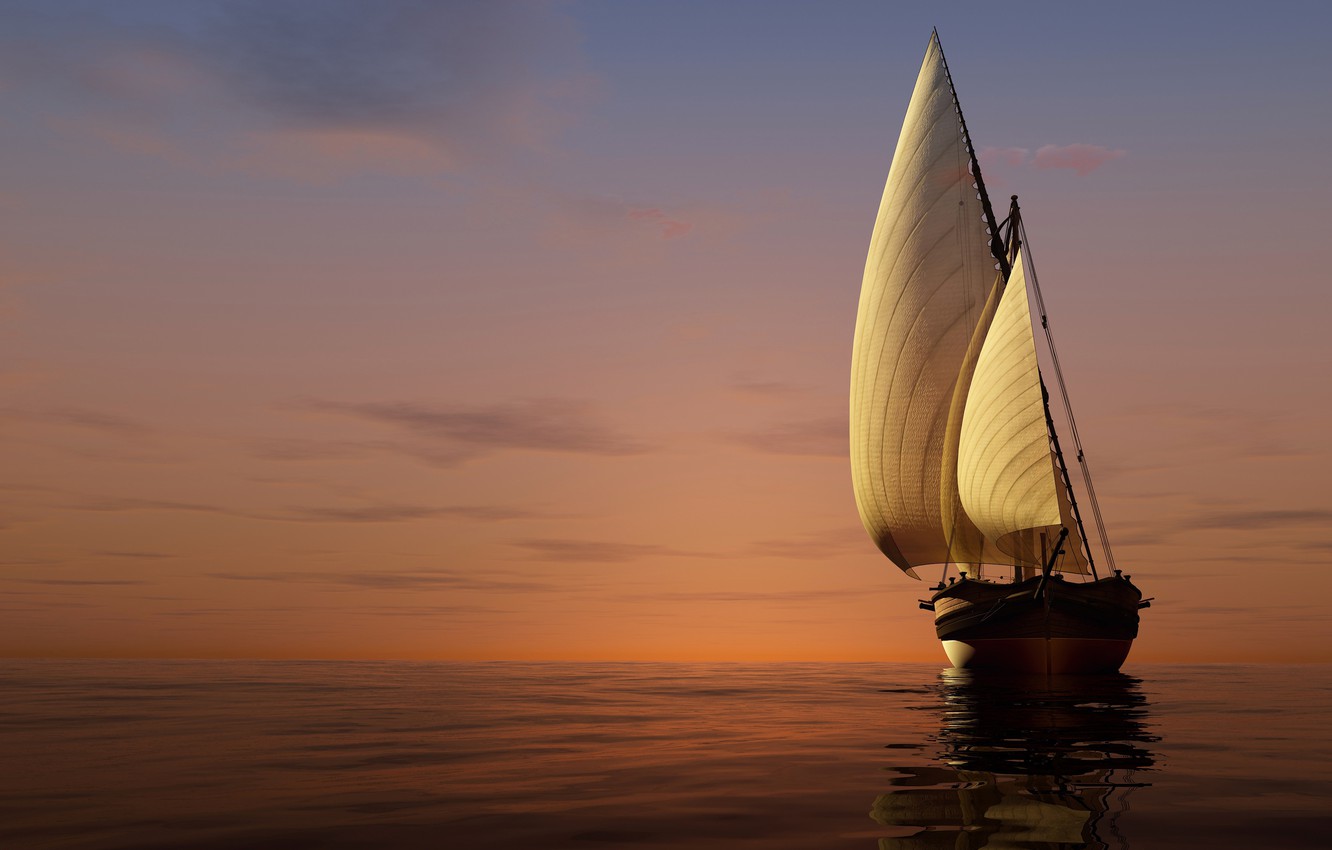 Photo Wallpaper Sea, The Sky, Sunset, Yacht, Horizon, - Sailing Ship - HD Wallpaper 