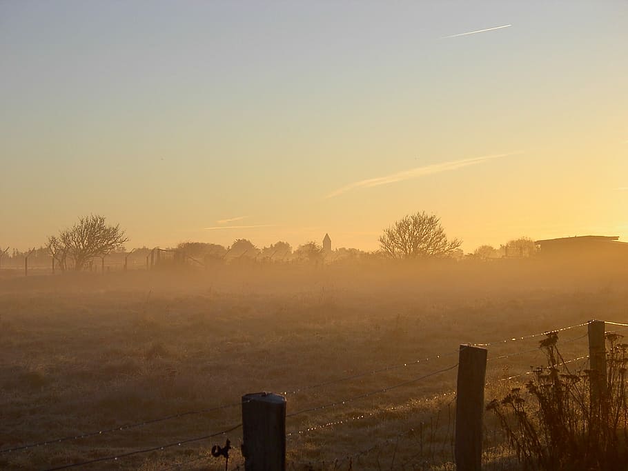 Autumn, Fog, Sunrise, Landscape, Mogning, Fence, Sunset, - HD Wallpaper 