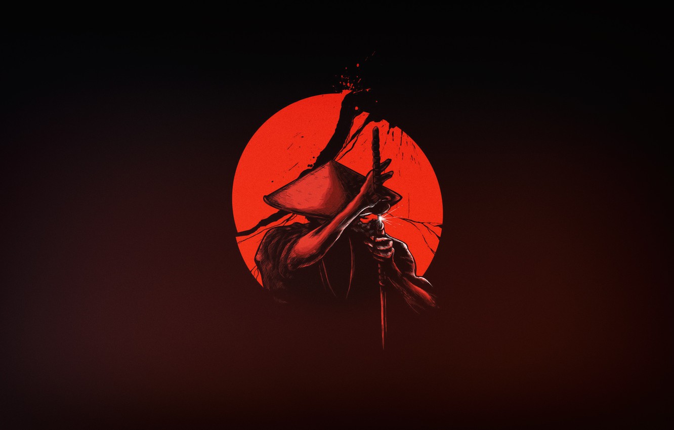 Photo Wallpaper The Sun, Minimalism, Japan, Sword, - Japanese Samurai - HD Wallpaper 