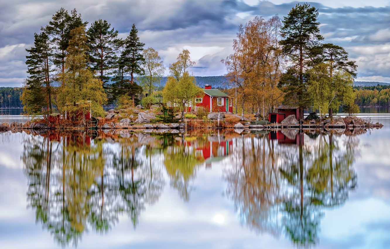 Photo Wallpaper Lake, House, Reflection, Sweden - Sweden Lake - 1332x850  Wallpaper 