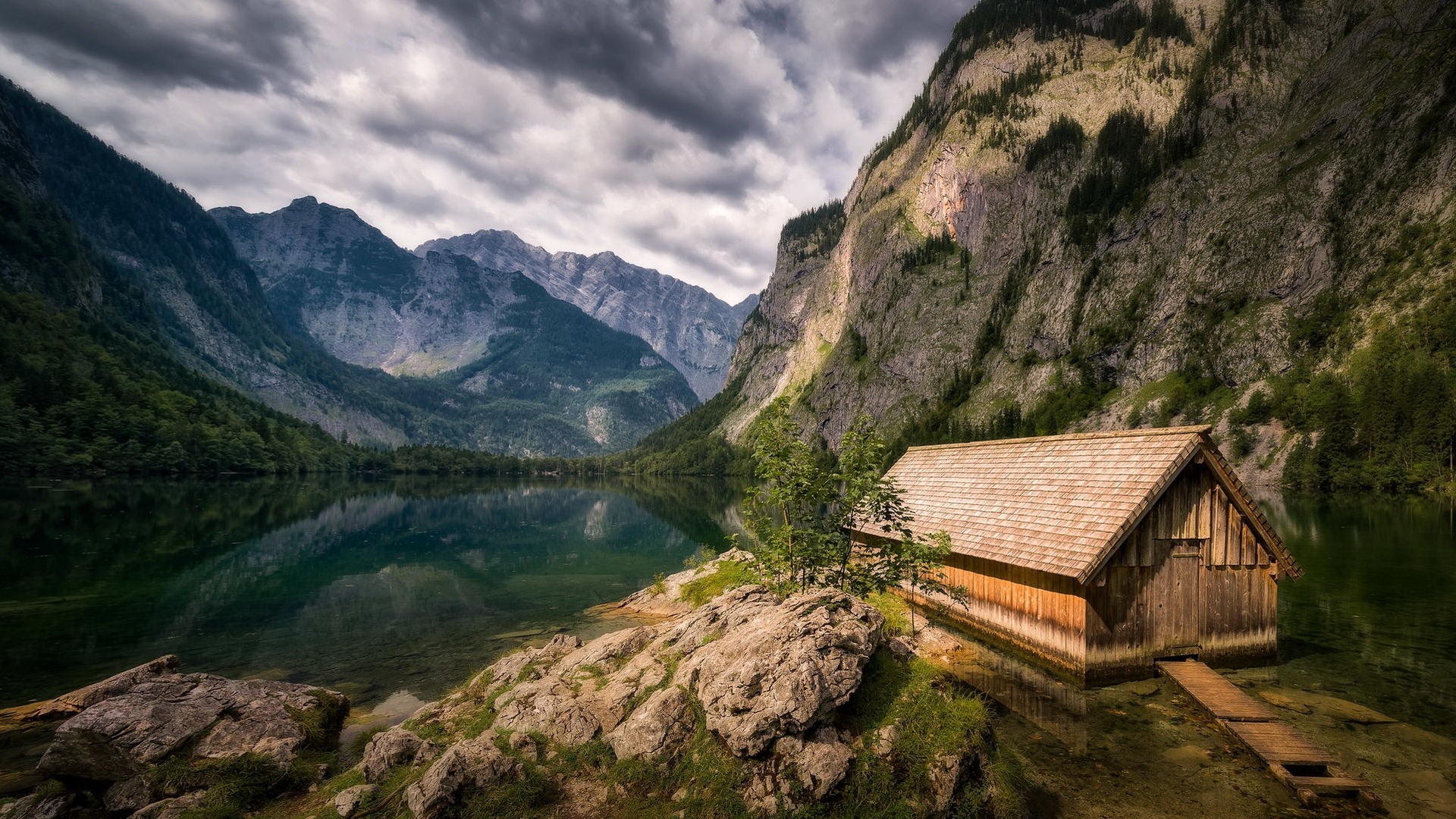 Wallpaper Germany, Bavaria, Mountains, Lake, House - Mountain Lake House - HD Wallpaper 