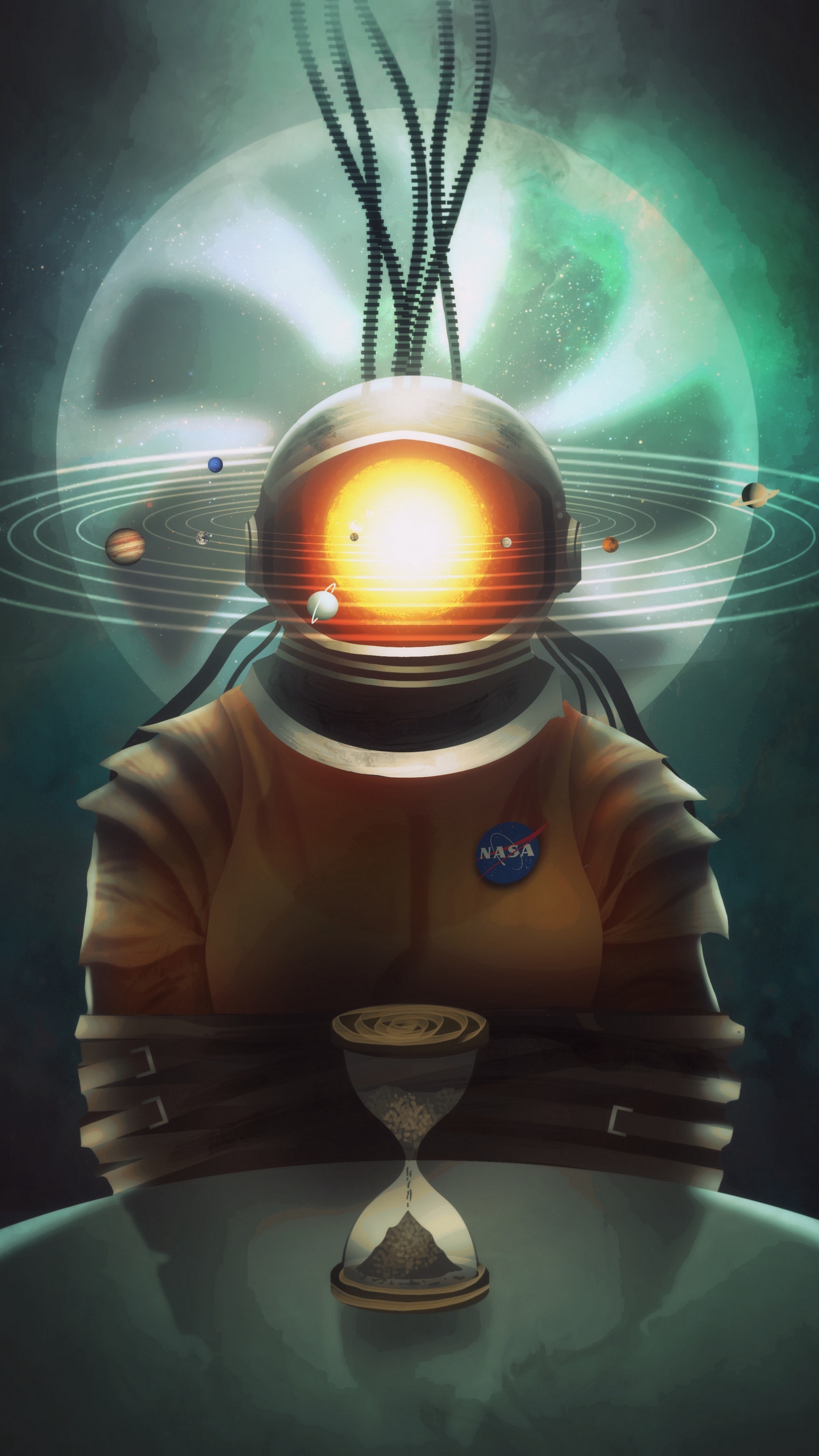 Wallpaper Cosmonaut, Space, Art, Solar System, Hourglass, - Solar System Wallpaper Pc - HD Wallpaper 
