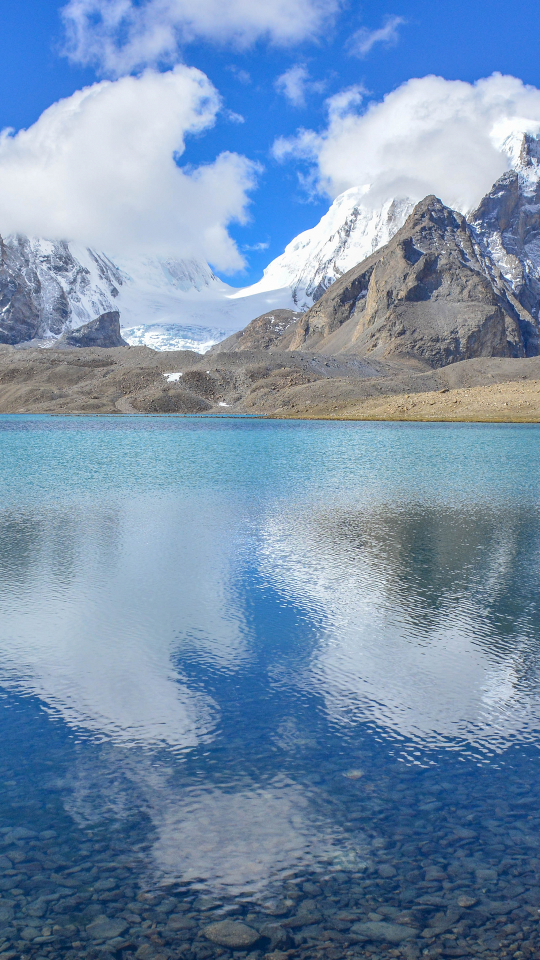 Mountain Lake Stone Iphone Wallpaper - Gurudongmar Lake - HD Wallpaper 