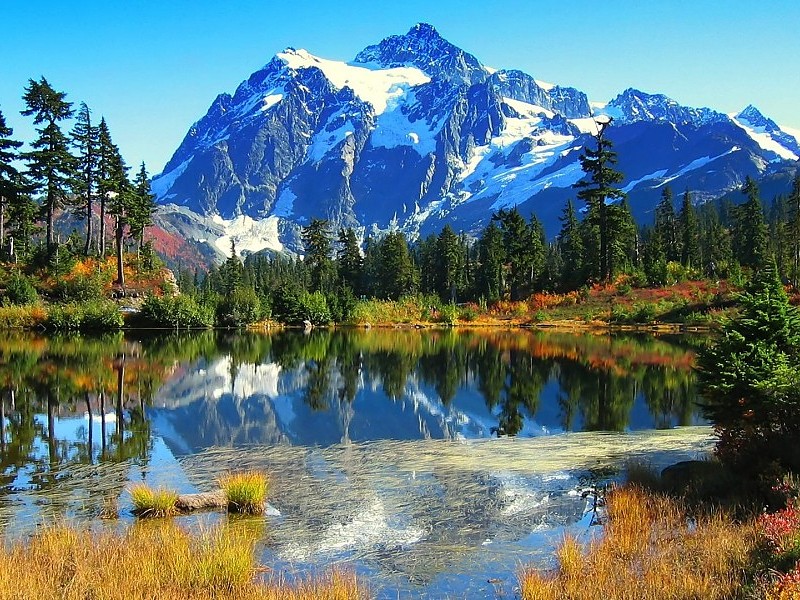 Great Mountain Lake Scenery Wallpaper - North Cascades National Park, Mount Shuksan - HD Wallpaper 