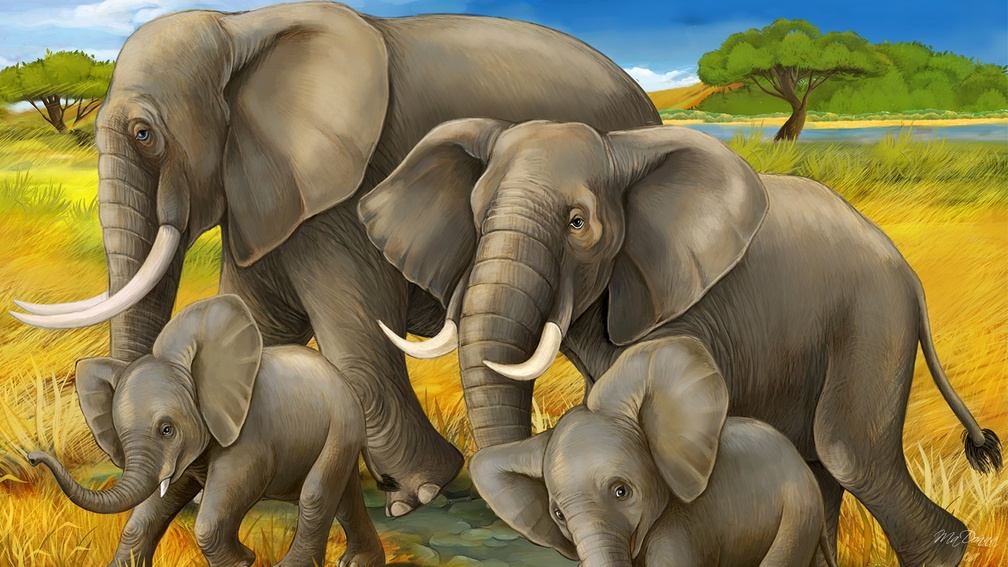 Wall Mural Elephant Art - HD Wallpaper 