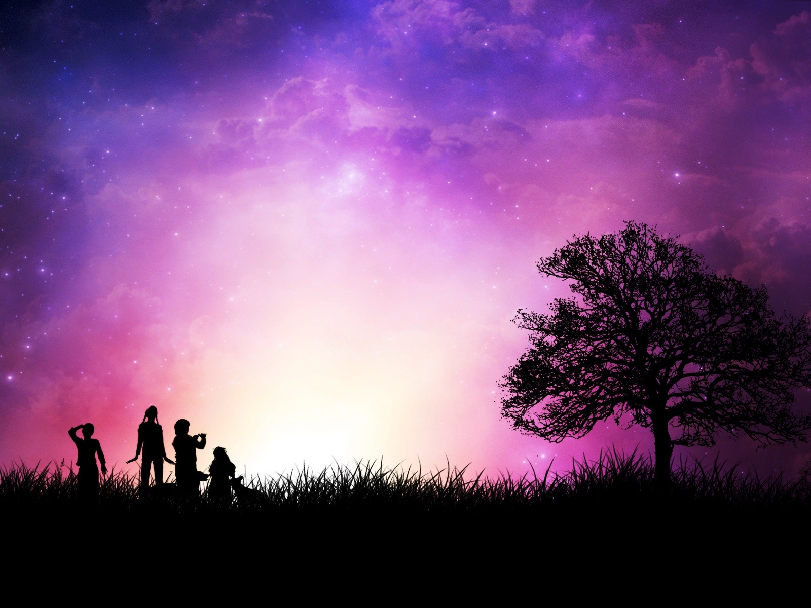 Drawing Of People Looking At Stars - HD Wallpaper 