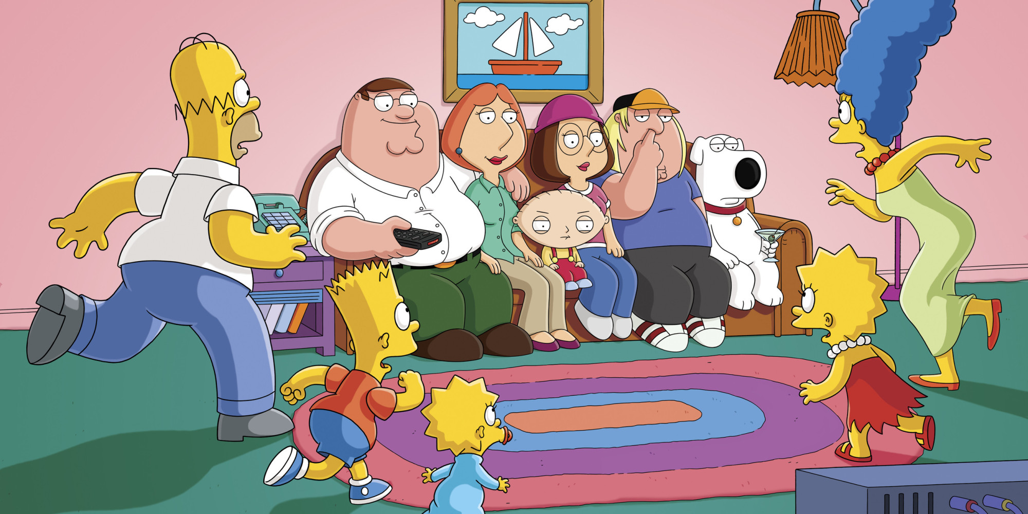 Hq Definition Wallpaper - Simpsons Family Guy Crossover - HD Wallpaper 