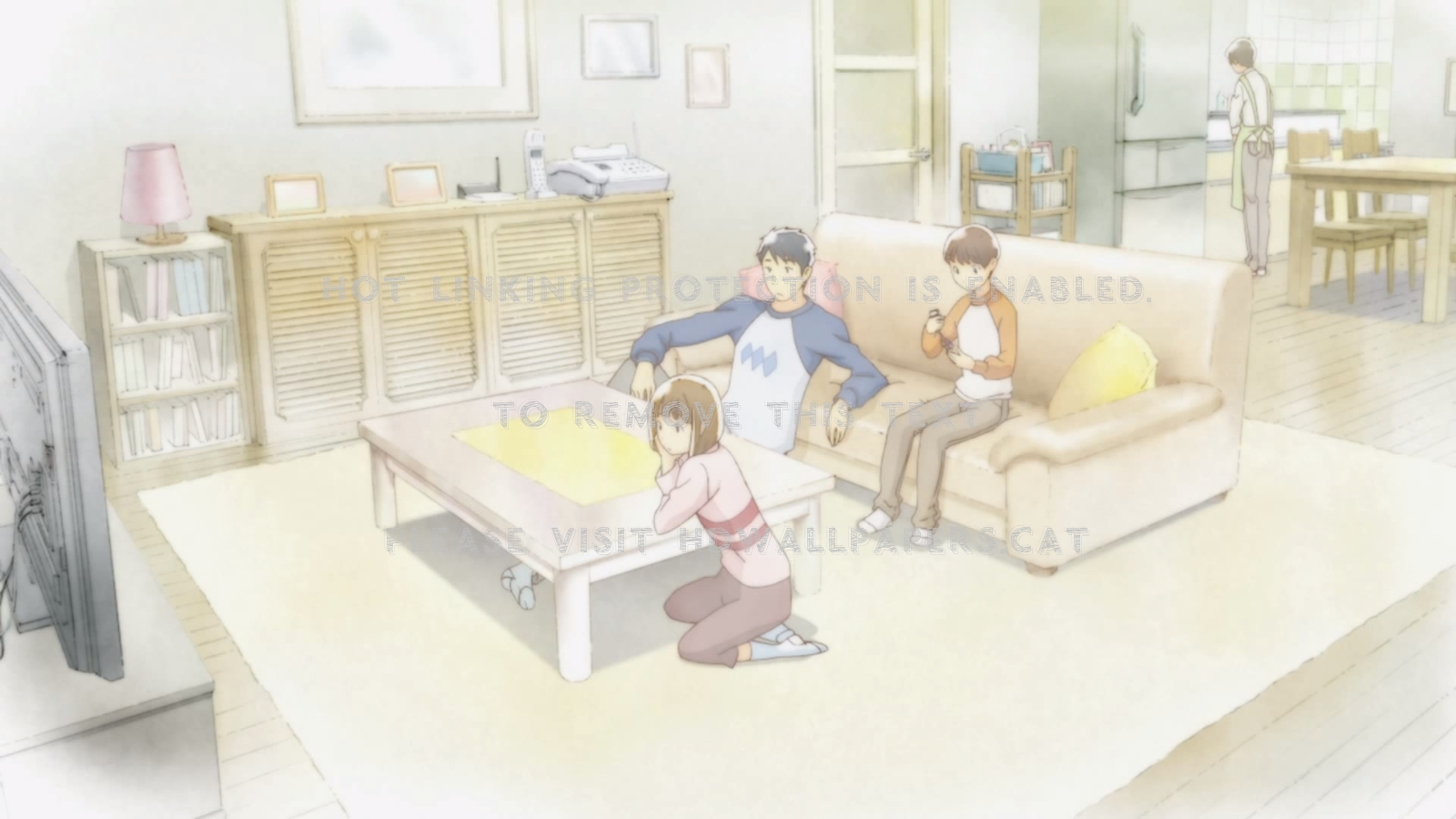 Happy Family Television Kitchen Anime Sweet - Anime Family In Room - HD Wallpaper 