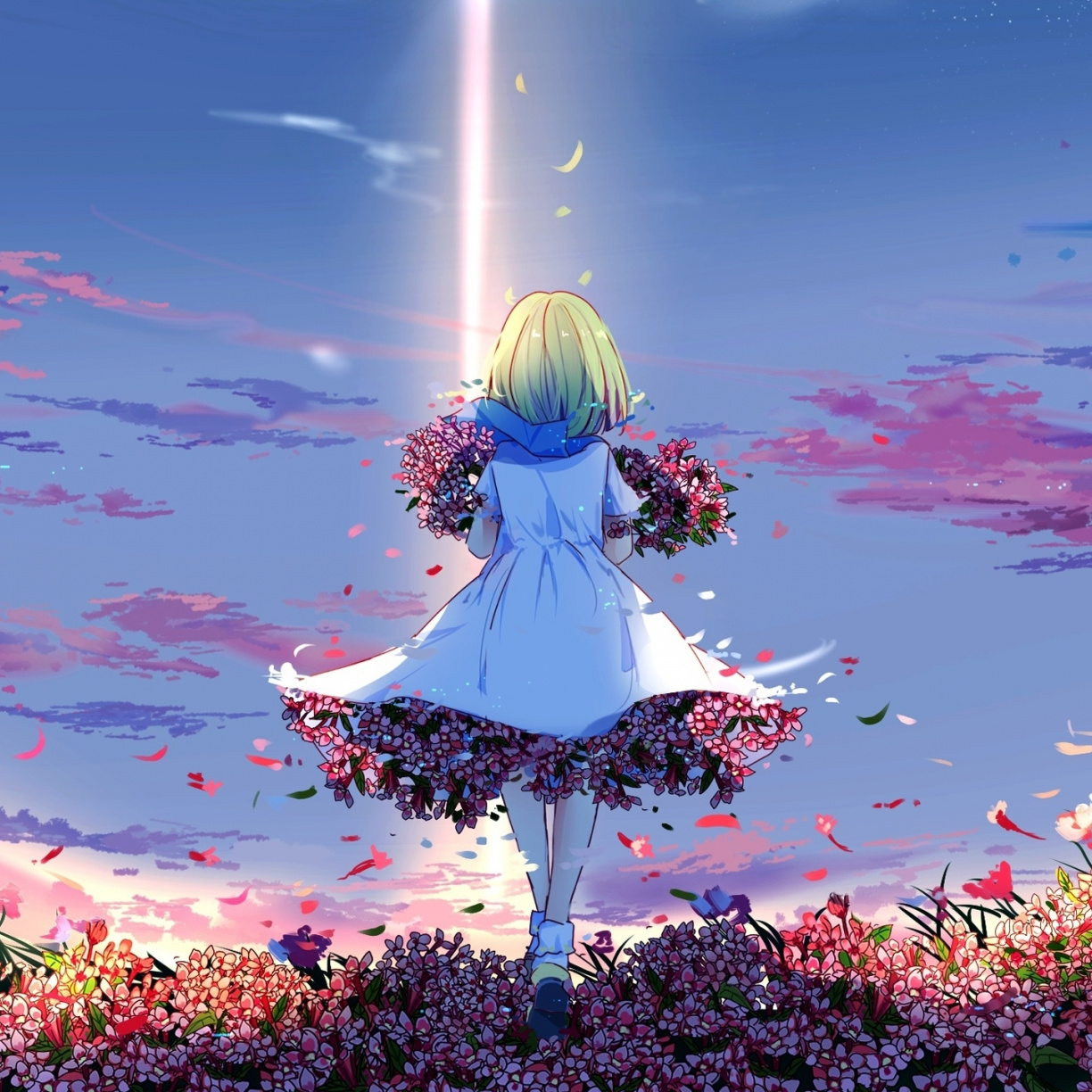 Anime Girl, Spring, Meadow, Flowers, Girly, Wallpaper - HD Wallpaper 