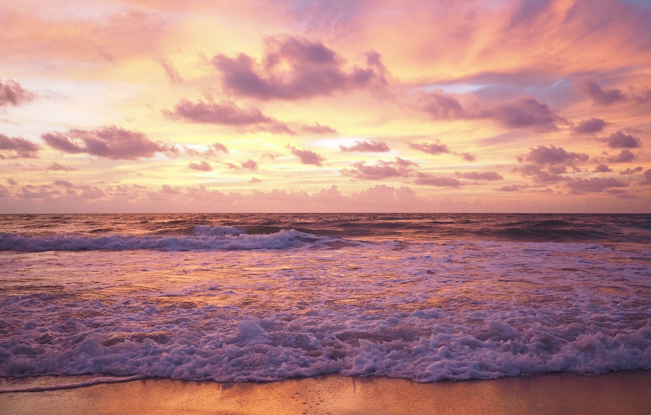 Photo Wallpaper Sand, Sea, Wave, Beach, Summer, Sunset, - Pink Summer Beach - HD Wallpaper 
