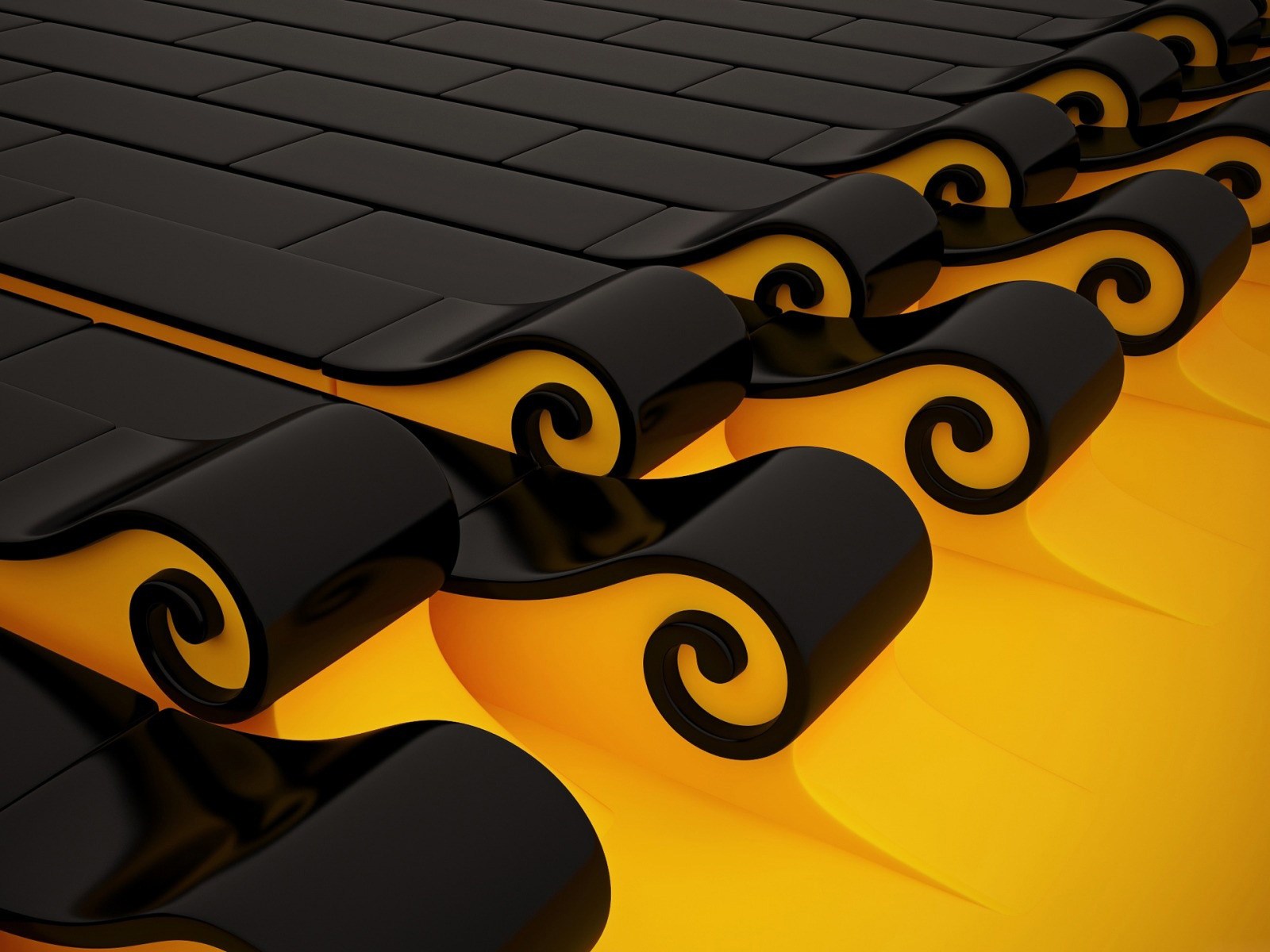 3d Black And Yellow Cgi Waves - Tsunami Roll - HD Wallpaper 