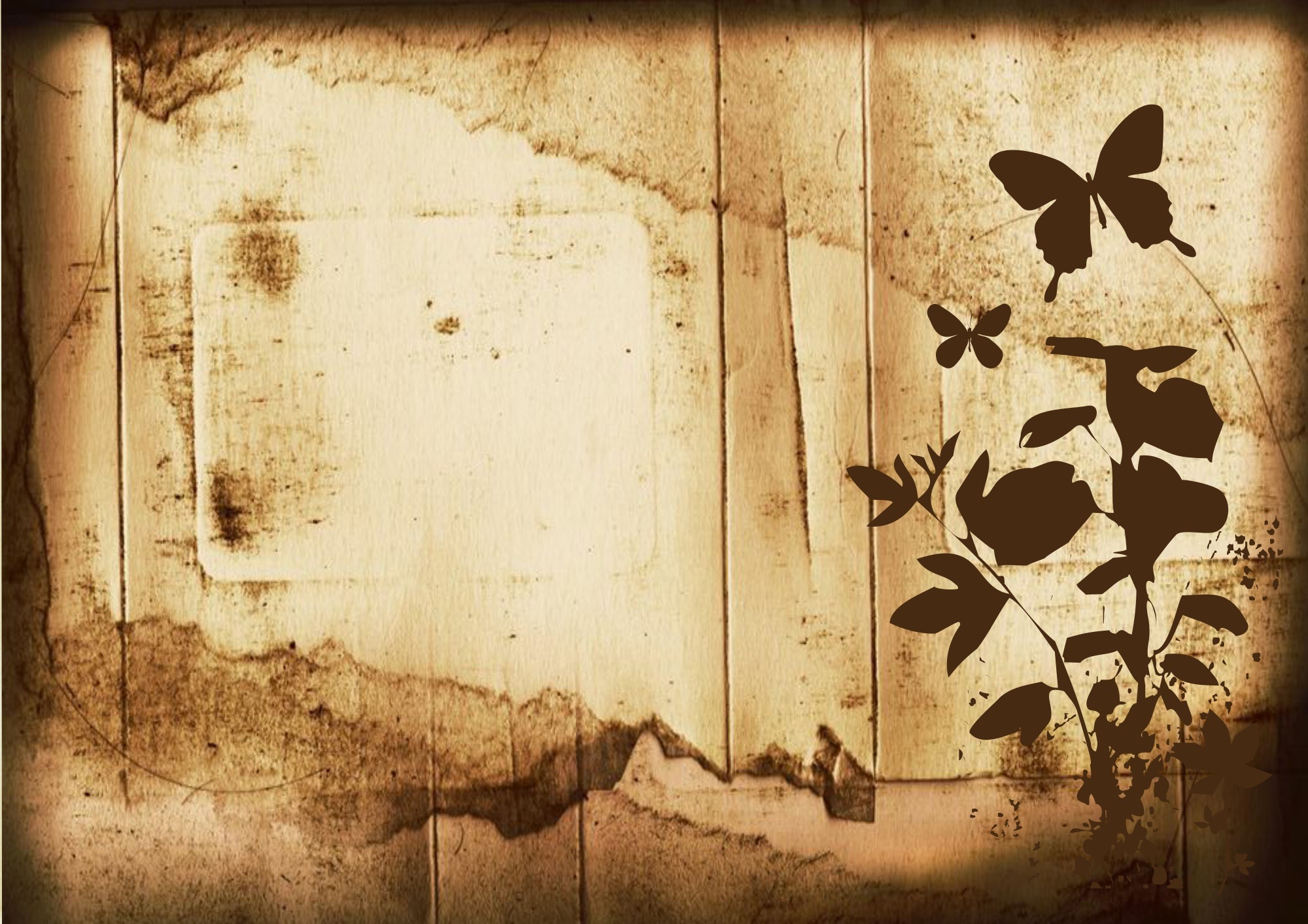 Vintage Wallpaper With The Image Of A Plant And Butterfly - Mobili Decoupage Su Legno - HD Wallpaper 