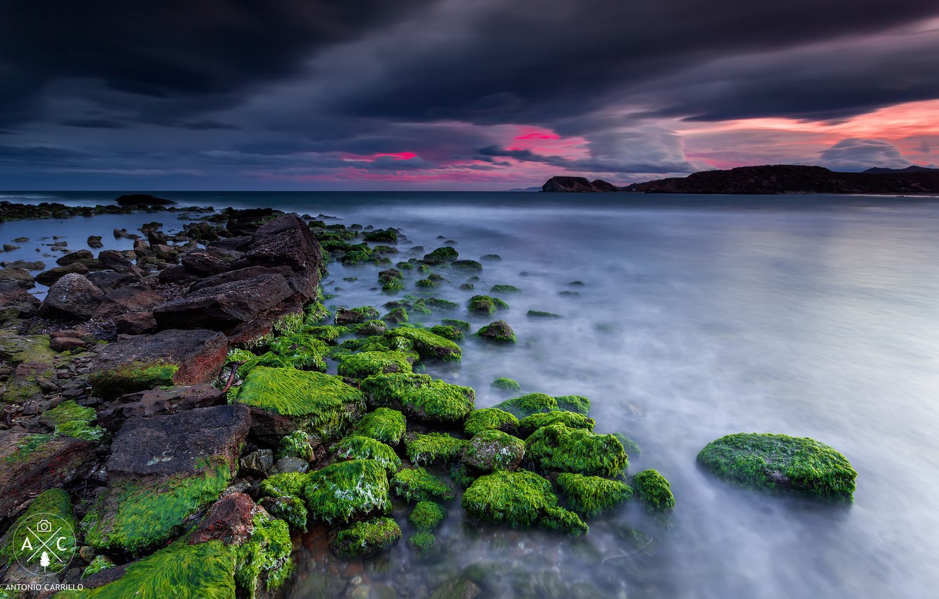 Photo Wallpaper Sea, The Sky, Clouds, Rocks, Shore, - Spain - HD Wallpaper 