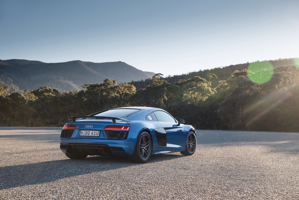 Audi R8 V10, Blue, Back View, Bokeh, Cars - HD Wallpaper 