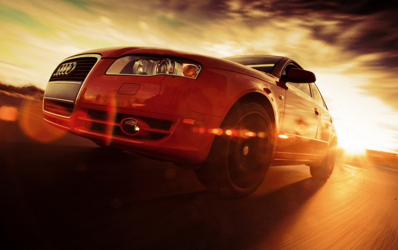 Red Audi Rs4 Close-up Speed Wallpapers - Car With Blurred Background - HD Wallpaper 
