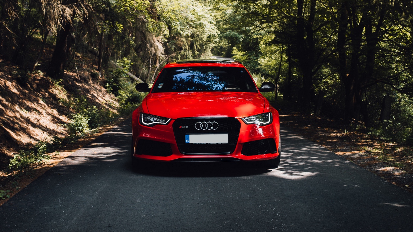 Wallpaper Audi, Red, Car, Front View, Road, Forest, - Audi Wallpaper Red - HD Wallpaper 